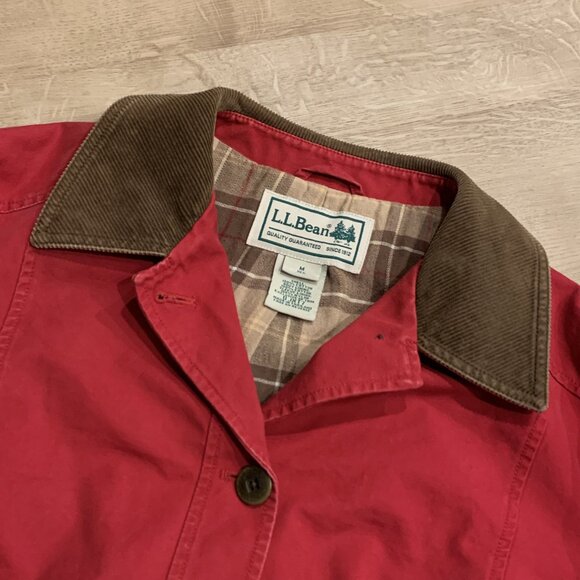 Vintage LL Bean Chore Jacket Red Canvas Flannel Lined Corduroy Trim Women's Med - Picture 3 of 8